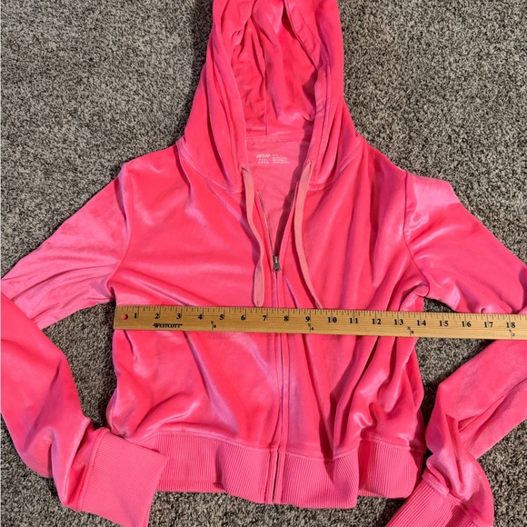 EUC VELOUR CROP Pink Hooded Zip-Up Jacket MEDIUM - Picture 6 of 6